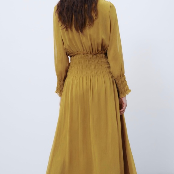 Mustard Elastic Waist Tie Dress - Picture 4 of 4
